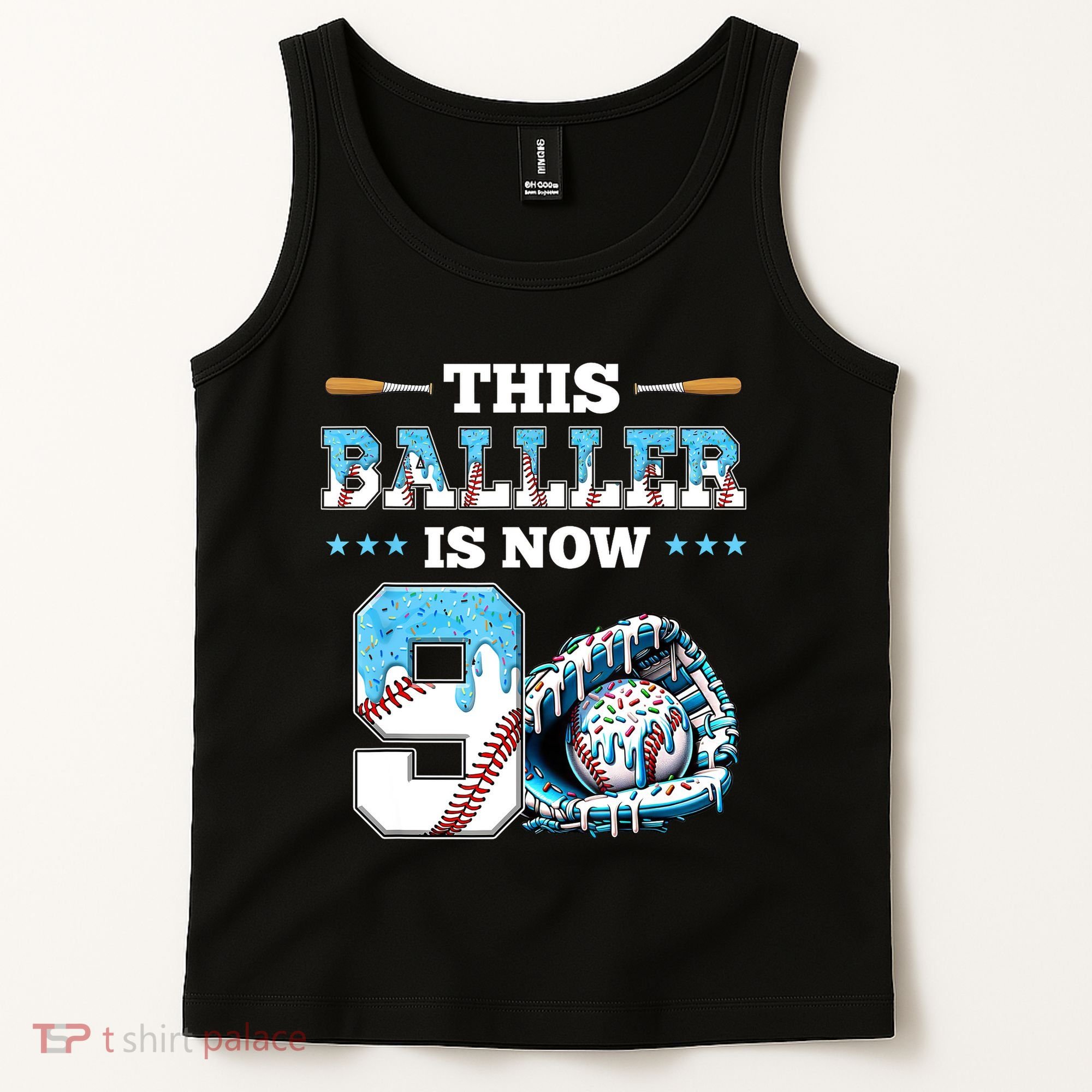 Baseball Drip 9th Birthday Party Boy Sport Fan 9 Years Old  Tank Top