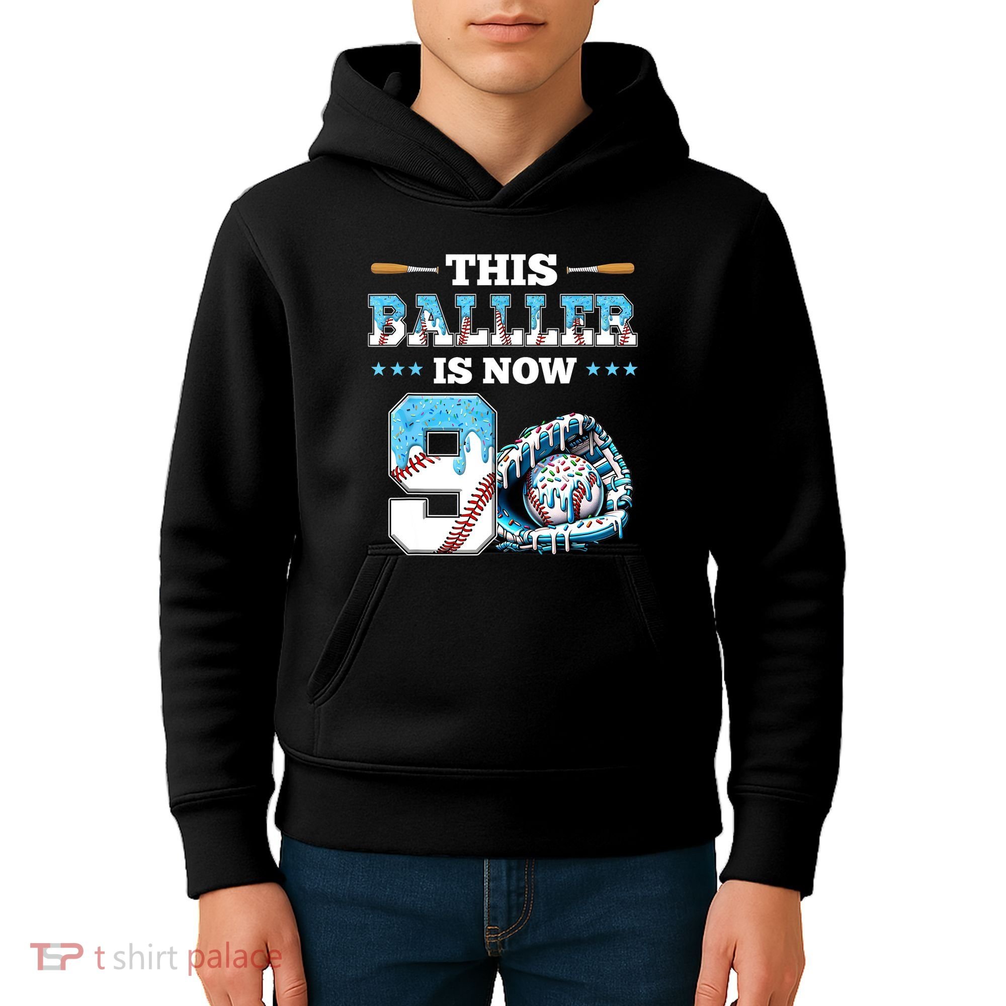 Baseball Drip 9th Birthday Party Boy Sport Fan 9 Years Old  Kids Hoodie