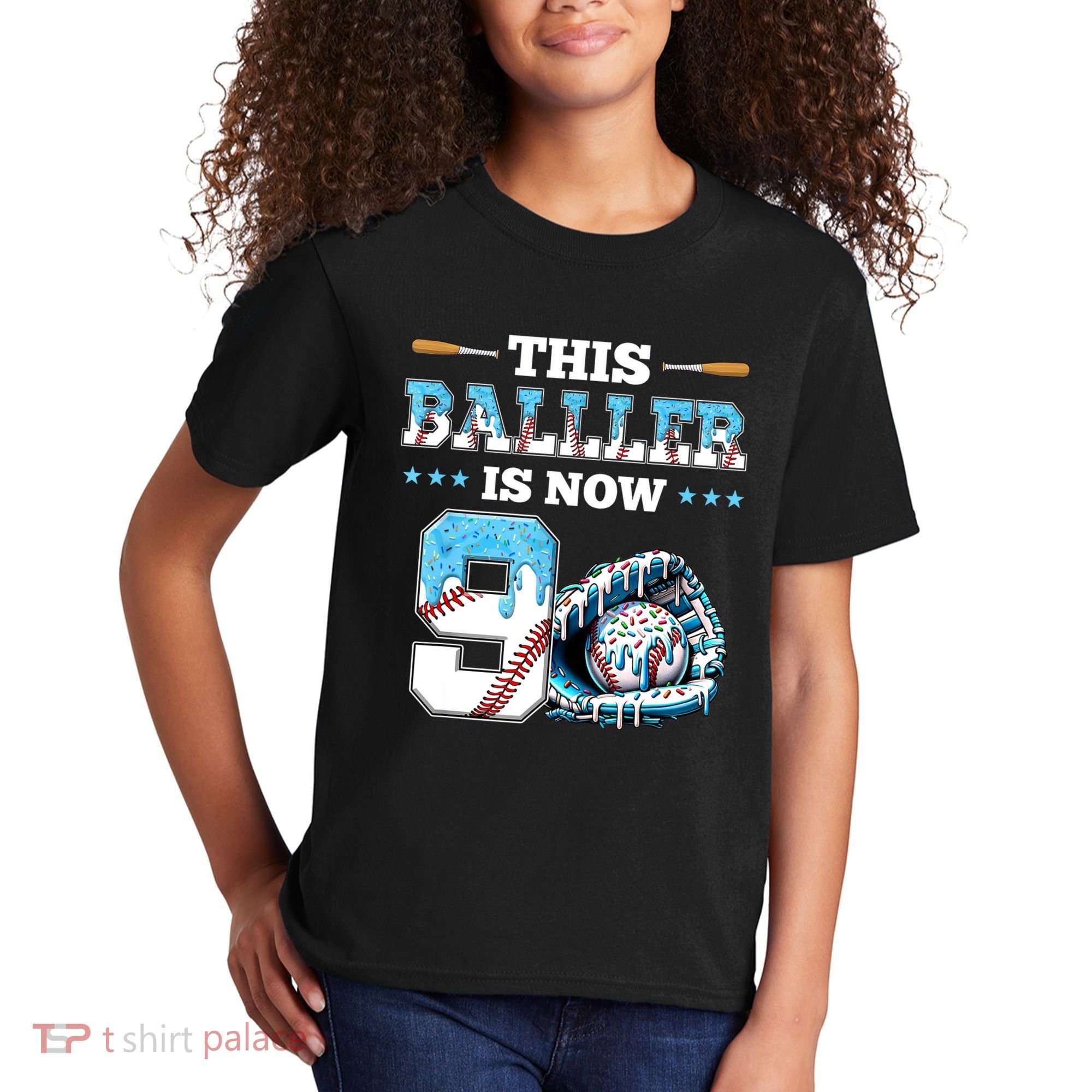 Baseball Drip 9th Birthday Party Boy Sport Fan 9 Years Old  Kids T-Shirt