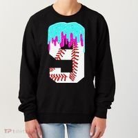 Baseball Drip 9 Year Old 9th Birthday Jersey Number 9 Women's Sweatshirt thumb 0