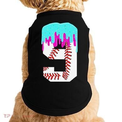 Baseball Drip 9 Year Old 9th Birthday Jersey Number 9 Doggie Tank