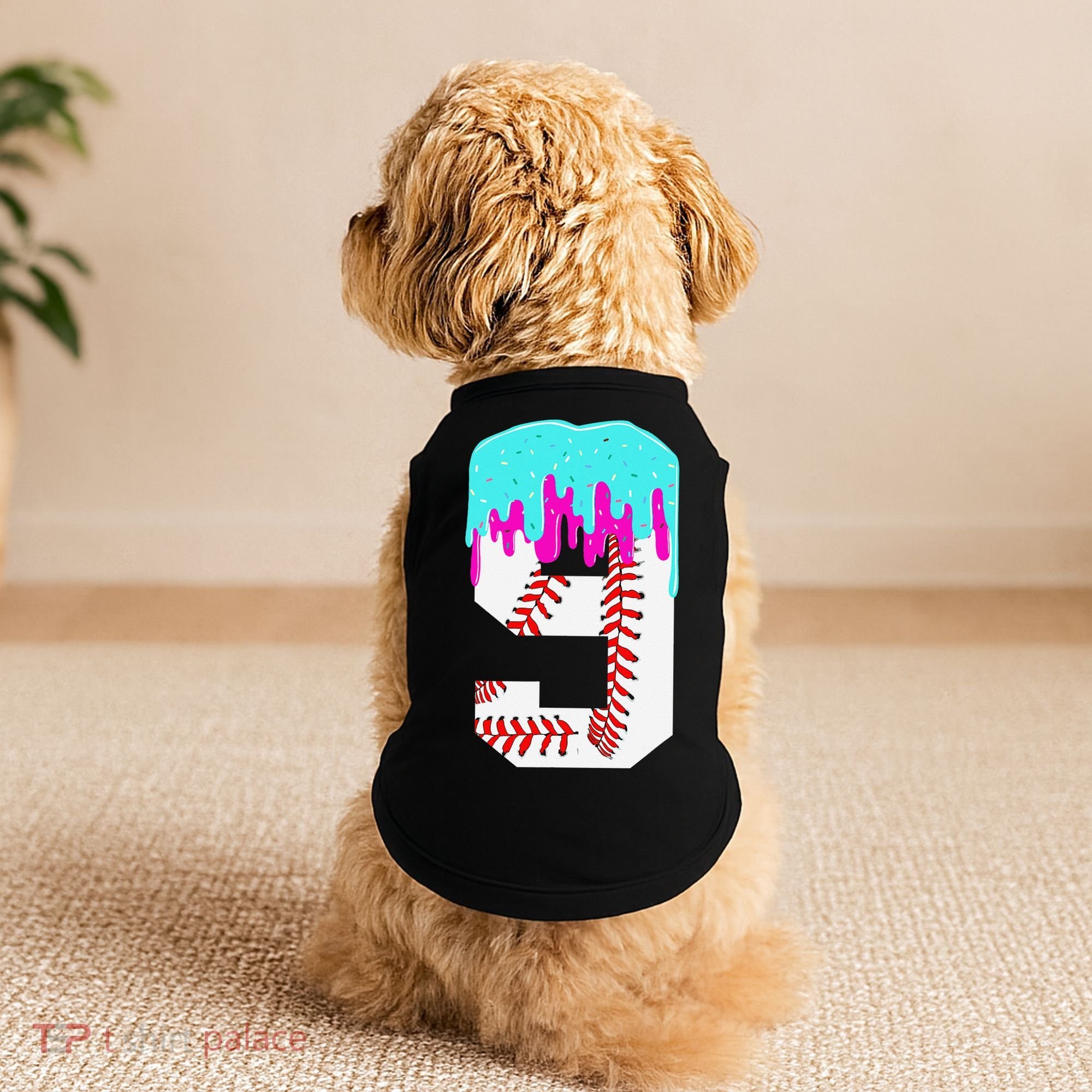 Baseball Drip 9 Year Old 9th Birthday Jersey Number 9 Doggie Tank