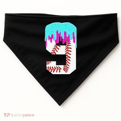 Baseball Drip 9 Year Old 9th Birthday Jersey Number 9 USA-Made Doggie Bandana
