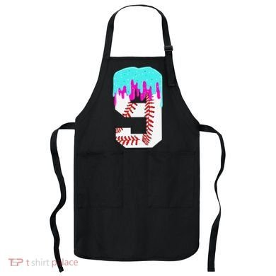 Baseball Drip 9 Year Old 9th Birthday Jersey Number 9 Apron