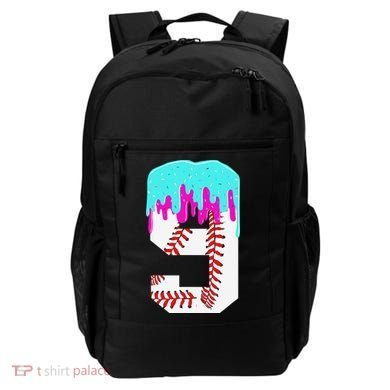 Baseball Drip 9 Year Old 9th Birthday Jersey Number 9 Backpack