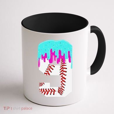 Baseball Drip 9 Year Old 9th Birthday Jersey Number 9 Coffee Mug back