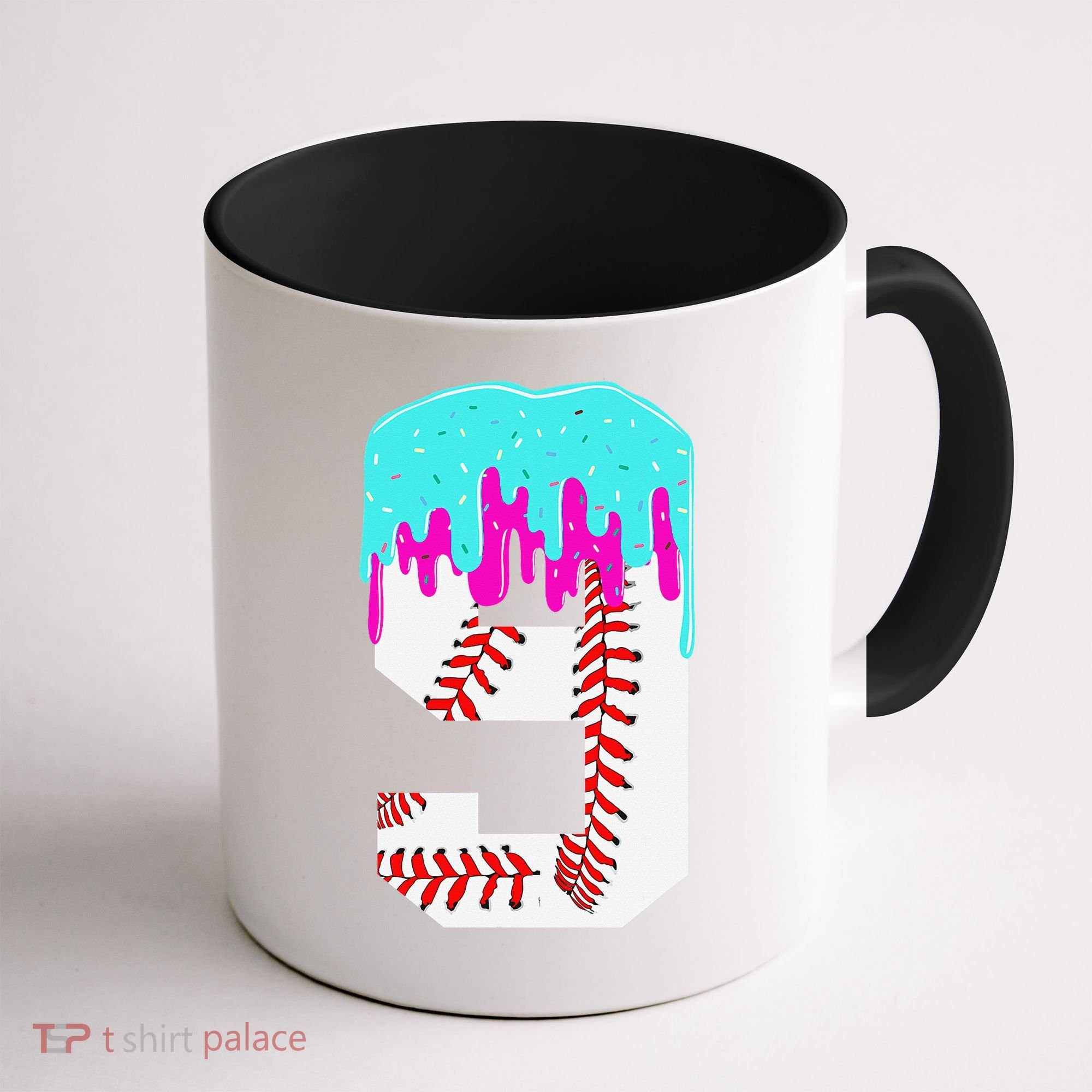 Baseball Drip 9 Year Old 9th Birthday Jersey Number 9 Coffee Mug