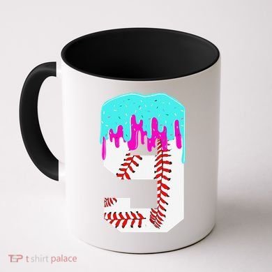 Baseball Drip 9 Year Old 9th Birthday Jersey Number 9 Coffee Mug