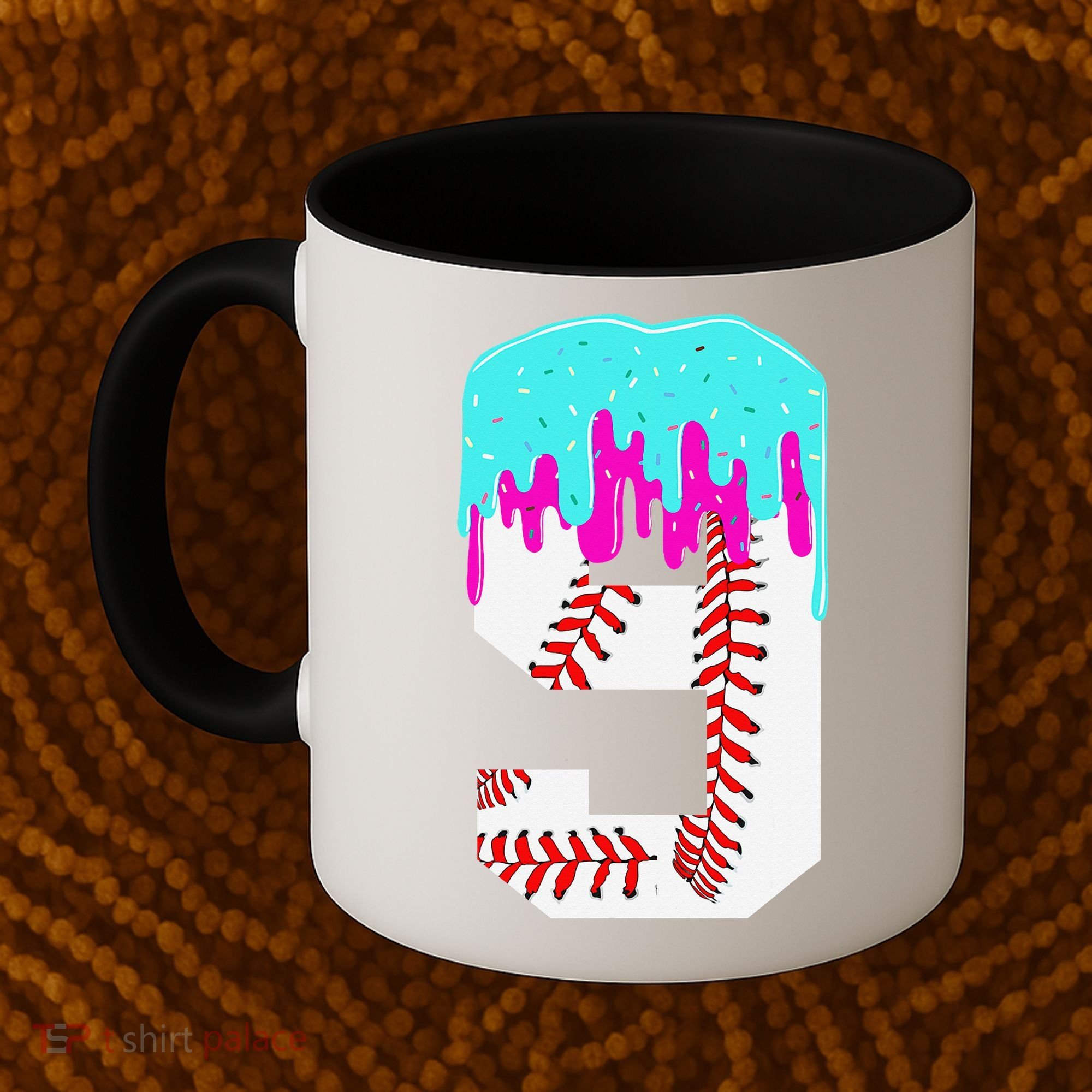 Baseball Drip 9 Year Old 9th Birthday Jersey Number 9 Coffee Mug