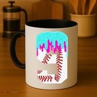 Baseball Drip 9 Year Old 9th Birthday Jersey Number 9 Coffee Mug thumb 4