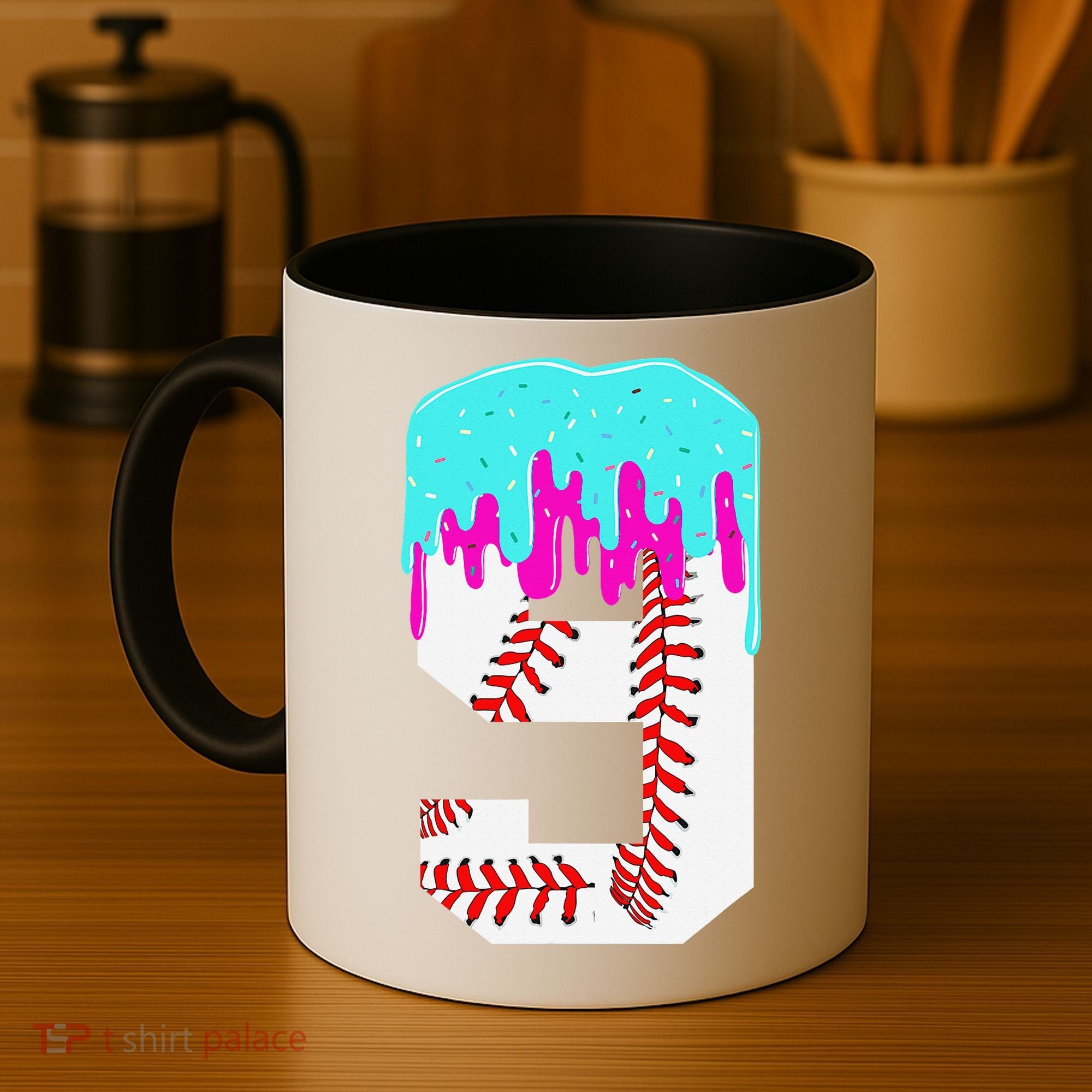 Baseball Drip 9 Year Old 9th Birthday Jersey Number 9 Coffee Mug