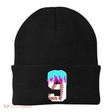 Baseball Drip 9 Year Old 9th Birthday Jersey Number 9 Beanie
