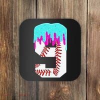 Baseball Drip 9 Year Old 9th Birthday Jersey Number 9 Coaster thumb 0