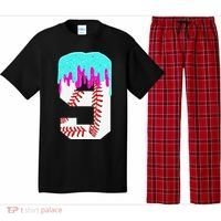 Baseball Drip 9 Year Old 9th Birthday Jersey Number 9 Pajama Set thumb 0