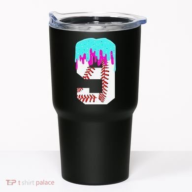Baseball Drip 9 Year Old 9th Birthday Jersey Number 9 Tumbler
