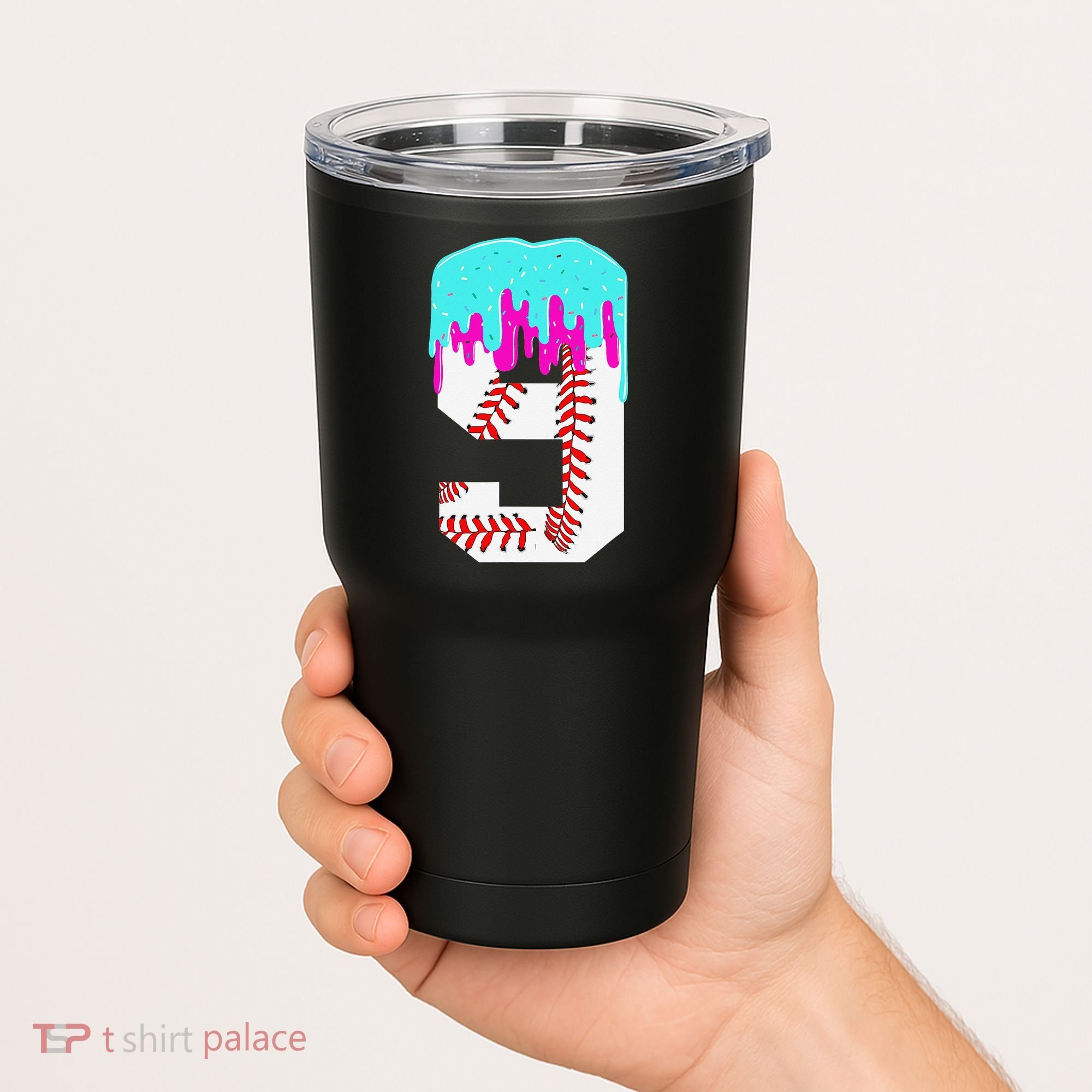 Baseball Drip 9 Year Old 9th Birthday Jersey Number 9 Tumbler