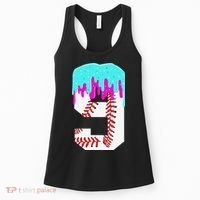 Baseball Drip 9 Year Old 9th Birthday Jersey Number 9 Women's Tank Top thumb 0
