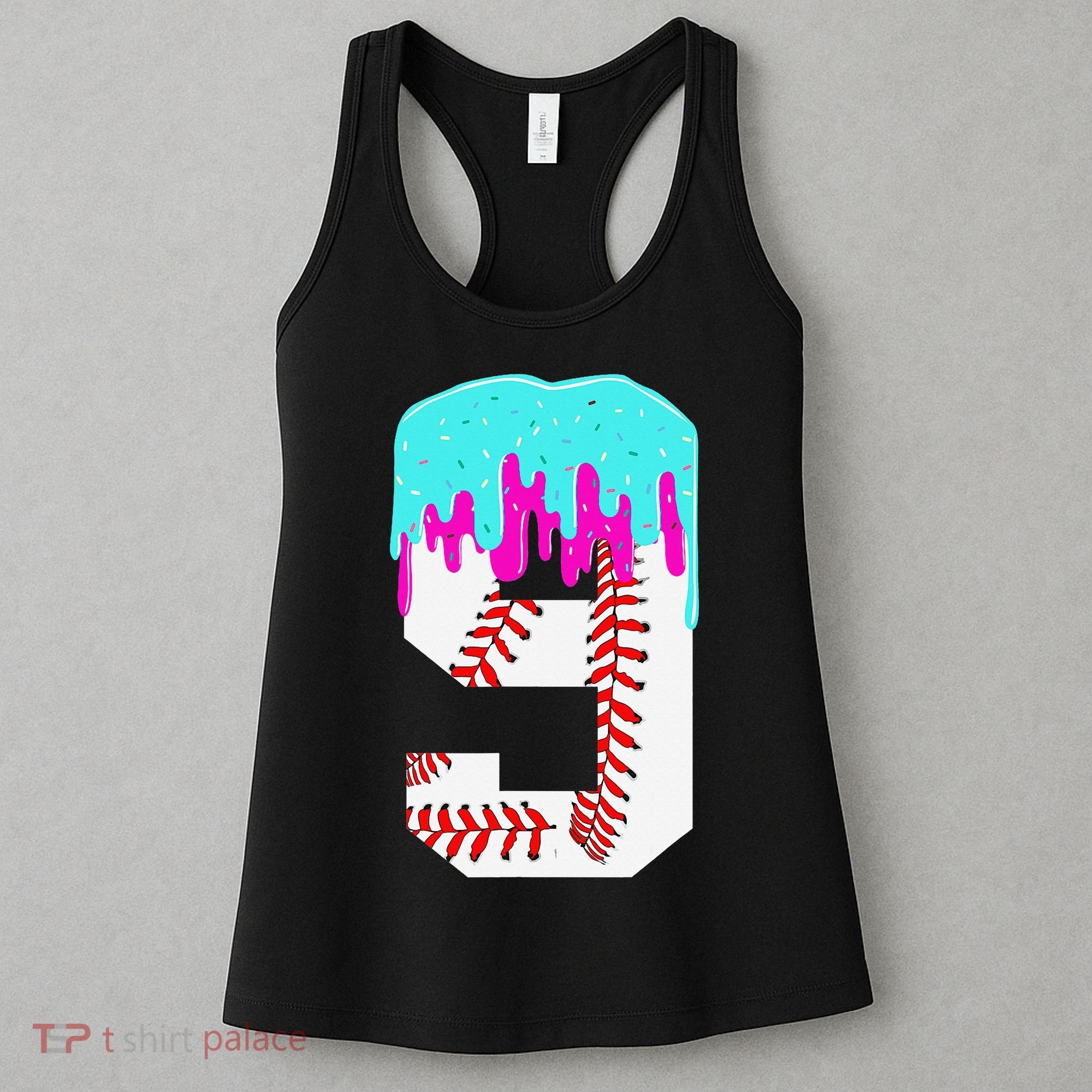 Baseball Drip 9 Year Old 9th Birthday Jersey Number 9 Women's Tank Top