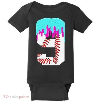 Baseball Drip 9 Year Old 9th Birthday Jersey Number 9 Baby Bodysuit
