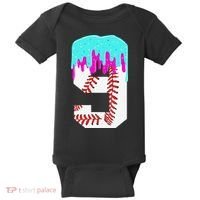 Baseball Drip 9 Year Old 9th Birthday Jersey Number 9 Baby Bodysuit thumb 0