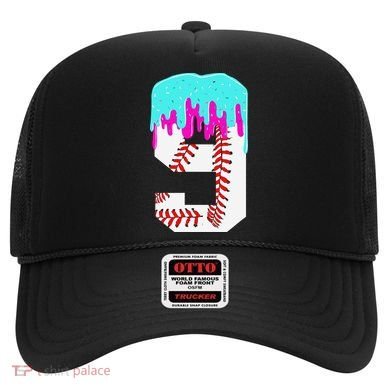 Baseball Drip 9 Year Old 9th Birthday Jersey Number 9 Hat