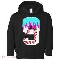 Baseball Drip 9 Year Old 9th Birthday Jersey Number 9 Toddler Hoodie thumb 0