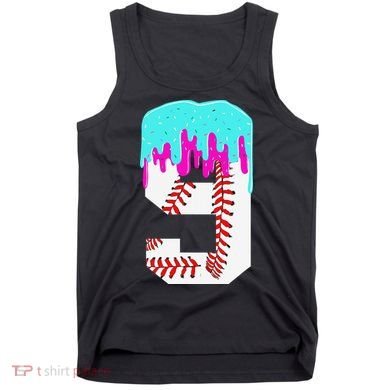 Baseball Drip 9 Year Old 9th Birthday Jersey Number 9 Tank Top