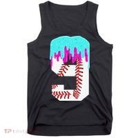 Baseball Drip 9 Year Old 9th Birthday Jersey Number 9 Tank Top thumb 0