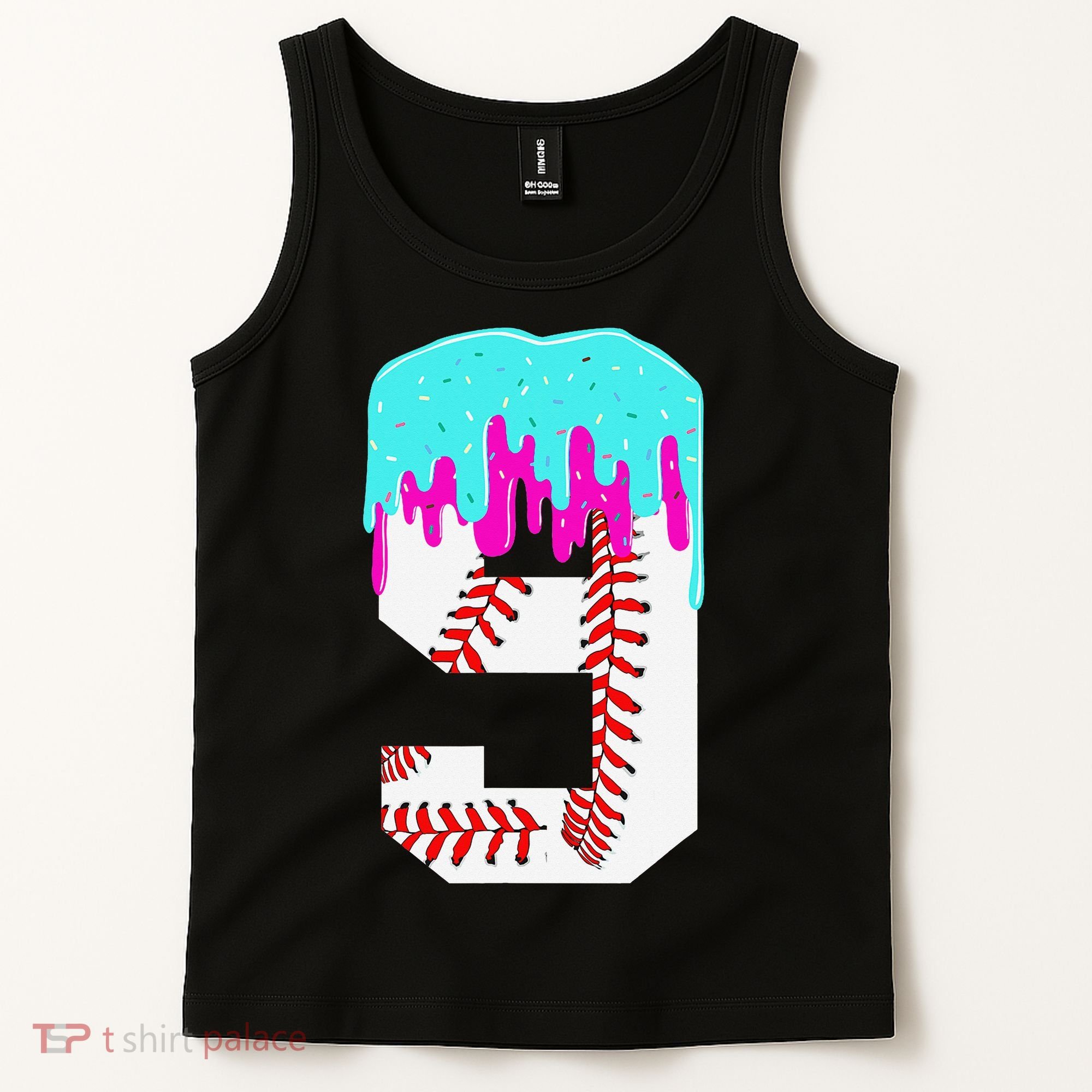 Baseball Drip 9 Year Old 9th Birthday Jersey Number 9 Tank Top