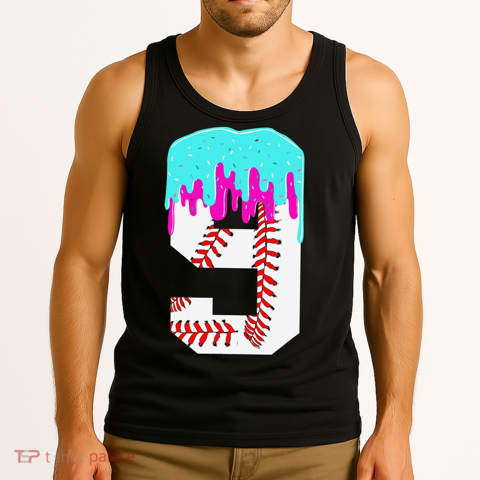 Baseball Drip 9 Year Old 9th Birthday Jersey Number 9 Tank Top