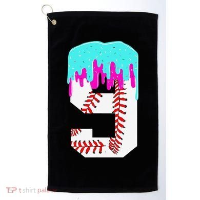 Baseball Drip 9 Year Old 9th Birthday Jersey Number 9 Golf Towel