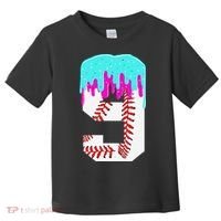 Baseball Drip 9 Year Old 9th Birthday Jersey Number 9 Toddler T-Shirt thumb 0