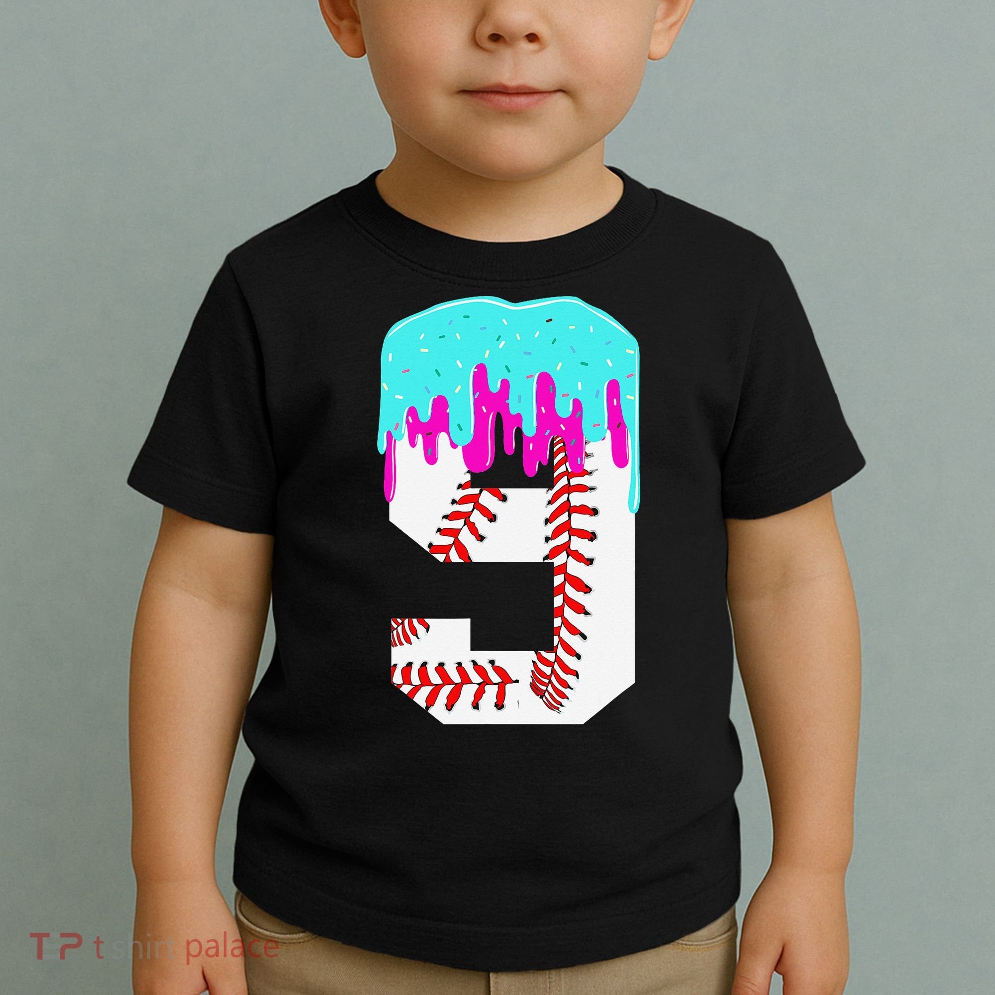 Baseball Drip 9 Year Old 9th Birthday Jersey Number 9 Toddler T-Shirt