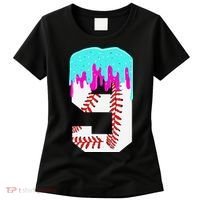 Baseball Drip 9 Year Old 9th Birthday Jersey Number 9 Women's T-Shirt thumb 0