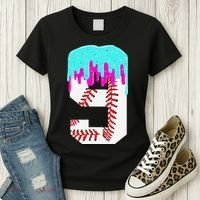 Baseball Drip 9 Year Old 9th Birthday Jersey Number 9 Women's T-Shirt thumb 3