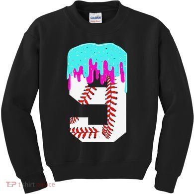 Baseball Drip 9 Year Old 9th Birthday Jersey Number 9 Kids Sweatshirt