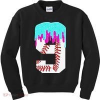 Baseball Drip 9 Year Old 9th Birthday Jersey Number 9 Kids Sweatshirt thumb 0