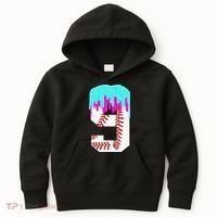 Baseball Drip 9 Year Old 9th Birthday Jersey Number 9 Kids Hoodie thumb 0
