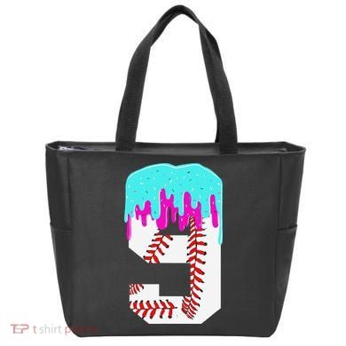 Baseball Drip 9 Year Old 9th Birthday Jersey Number 9 Tote Bag