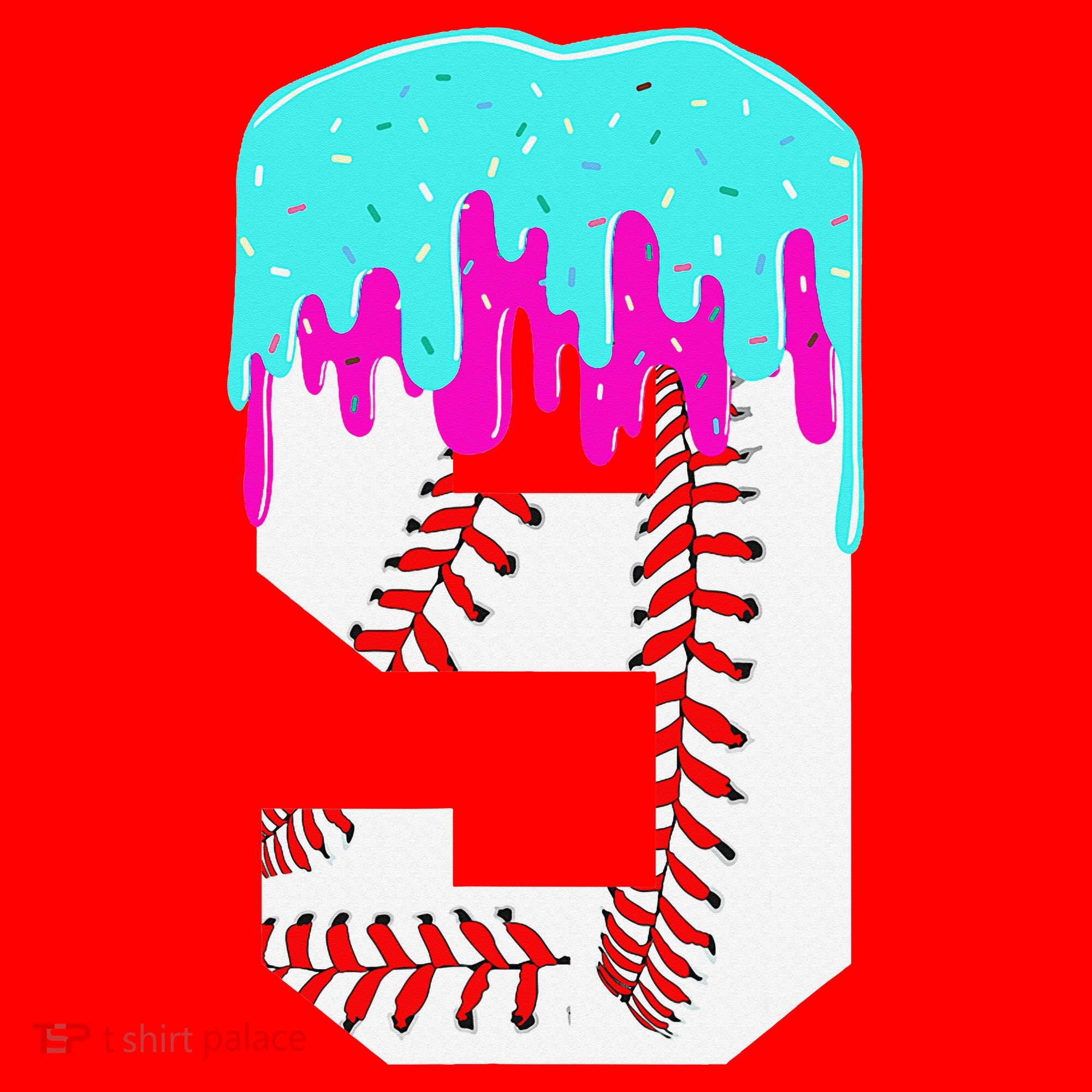 Baseball Drip 9 Year Old 9th Birthday Jersey Number 9 Santa Hat