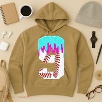 Baseball Drip 9 Year Old 9th Birthday Jersey Number 9 Hoodie thumb 3