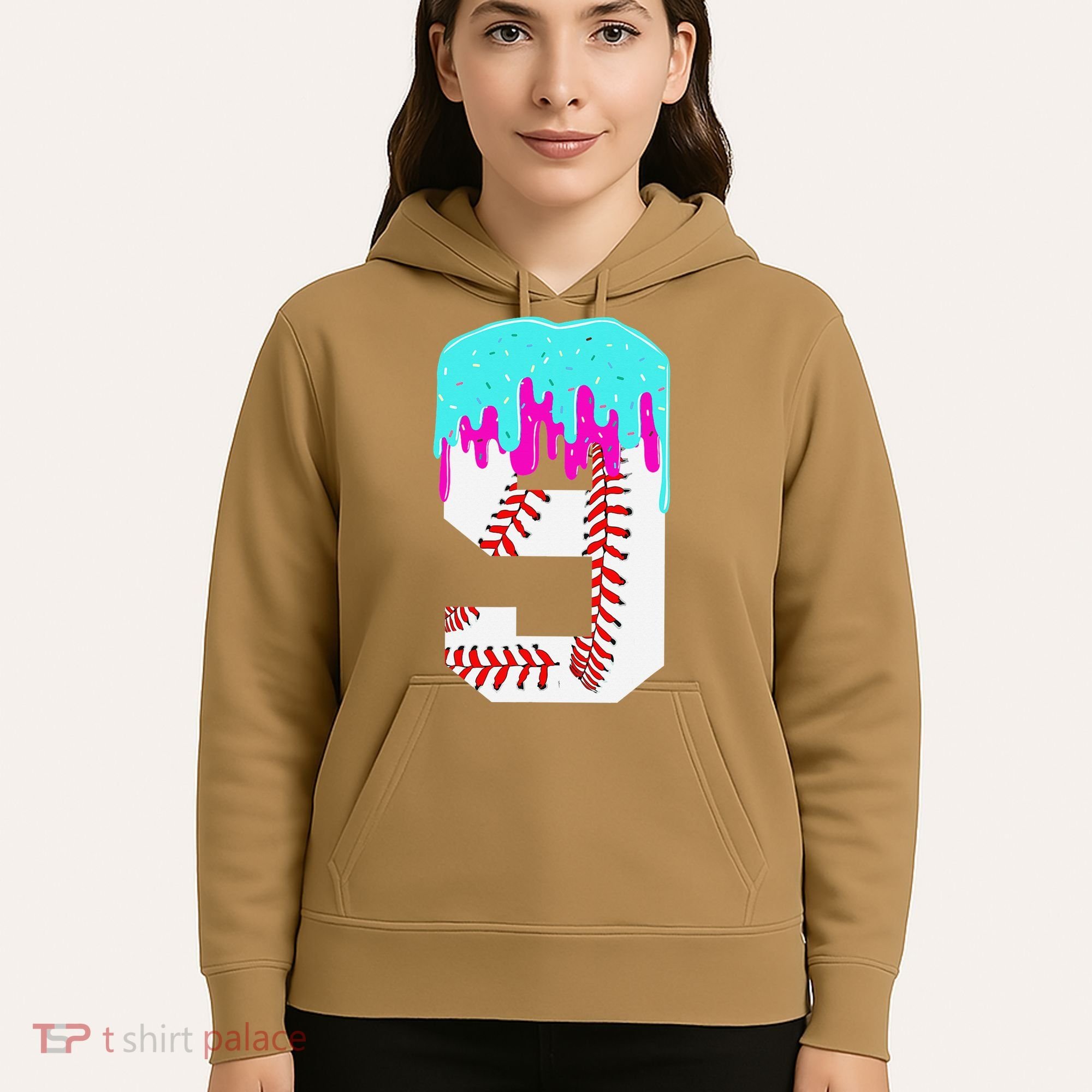 Baseball Drip 9 Year Old 9th Birthday Jersey Number 9 Hoodie