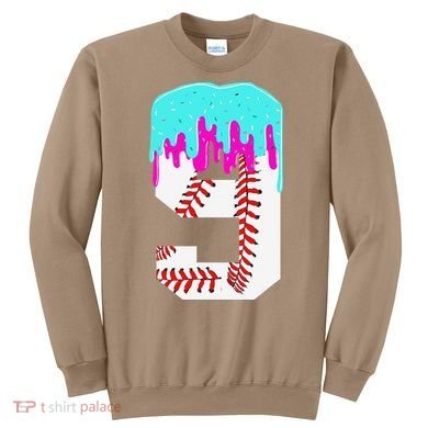 Baseball Drip 9 Year Old 9th Birthday Jersey Number 9 Sweatshirt