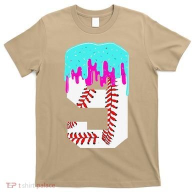 Baseball Drip 9 Year Old 9th Birthday Jersey Number 9 T-Shirt