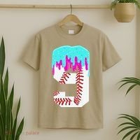 Baseball Drip 9 Year Old 9th Birthday Jersey Number 9 T-Shirt thumb 2