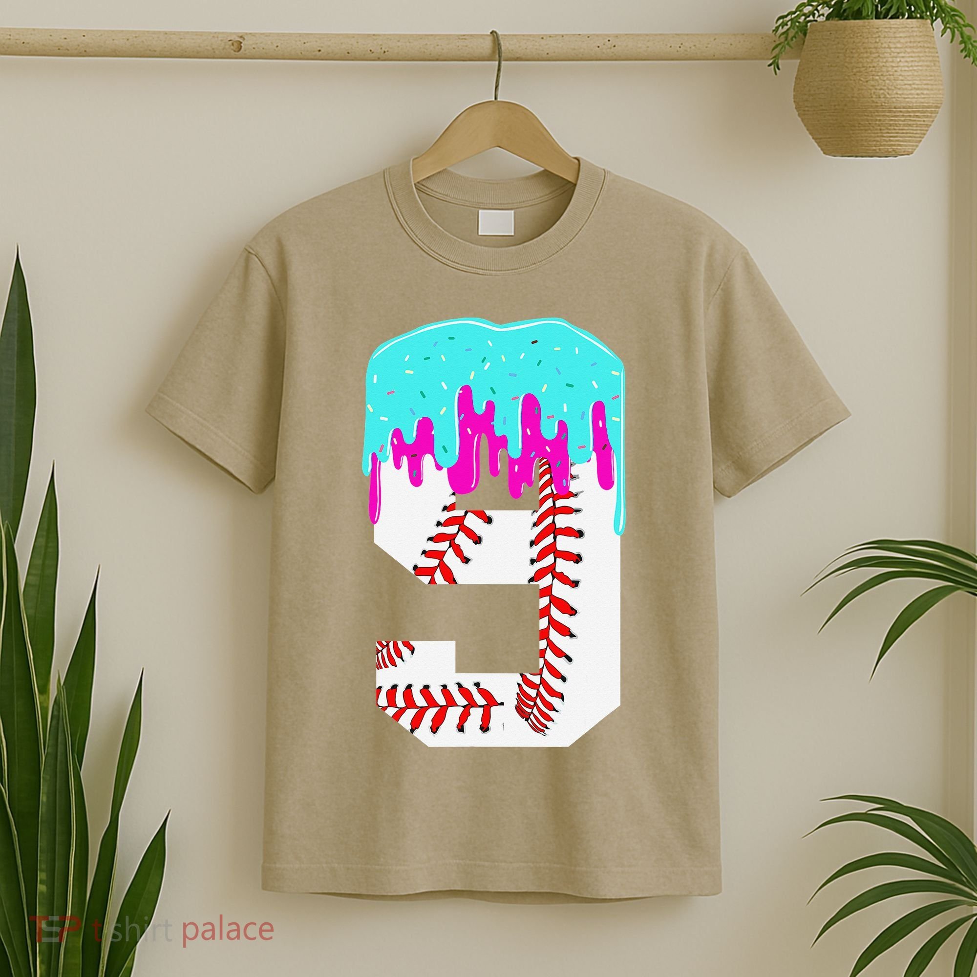 Baseball Drip 9 Year Old 9th Birthday Jersey Number 9 T-Shirt