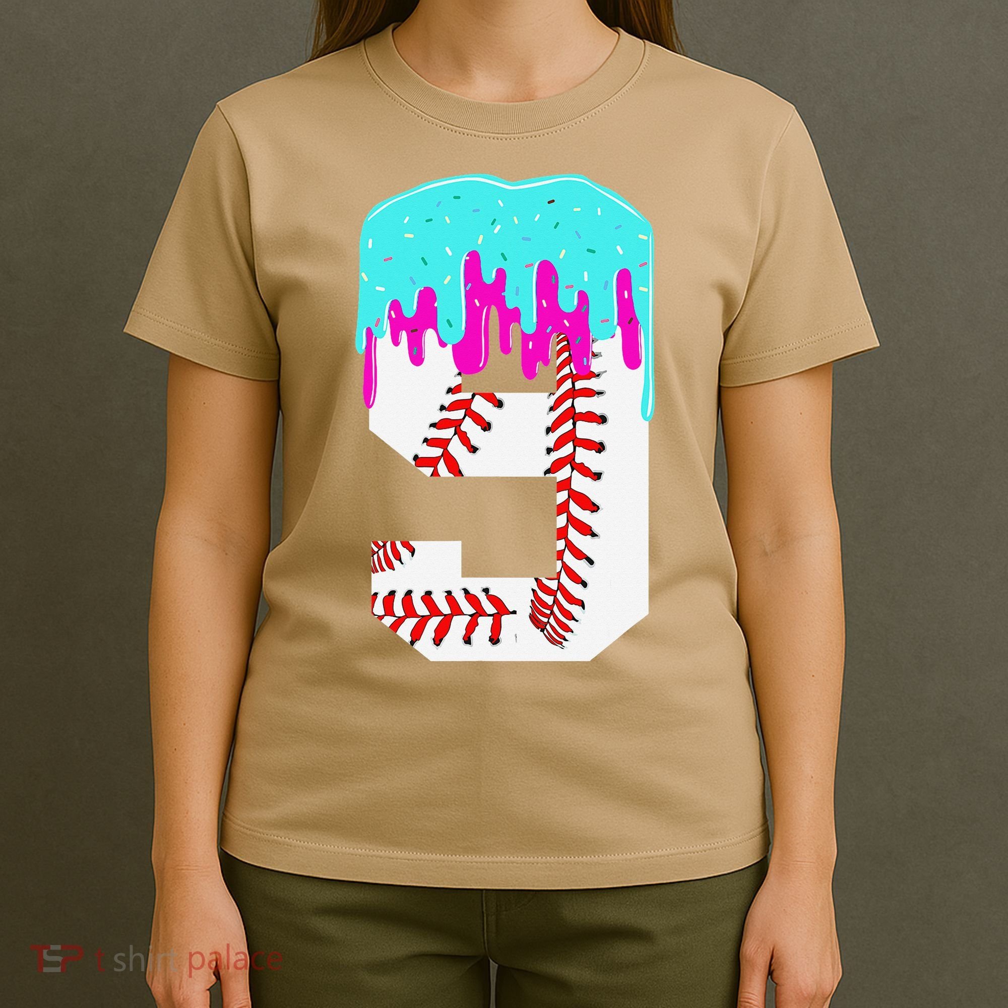 Baseball Drip 9 Year Old 9th Birthday Jersey Number 9 T-Shirt