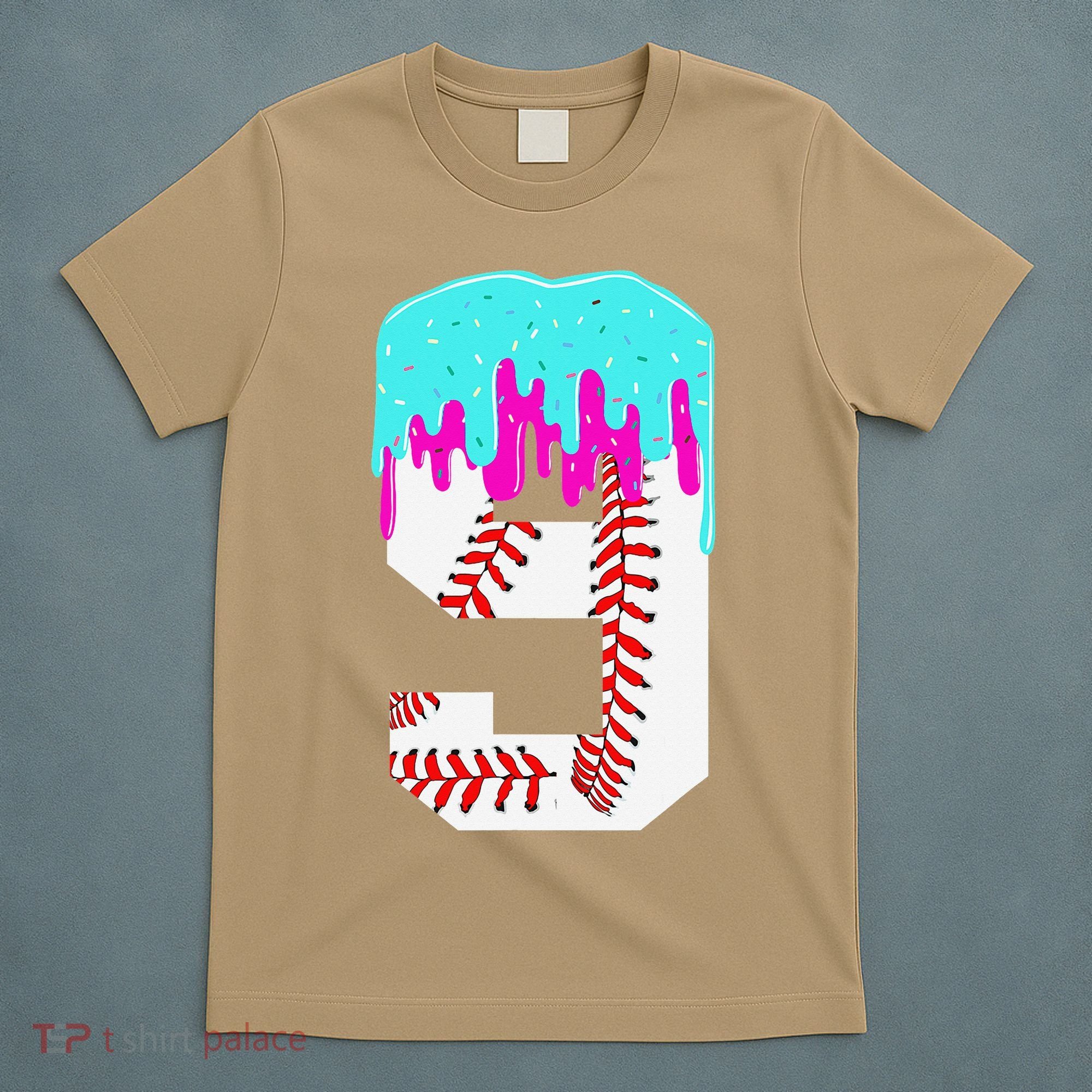 Baseball Drip 9 Year Old 9th Birthday Jersey Number 9 T-Shirt