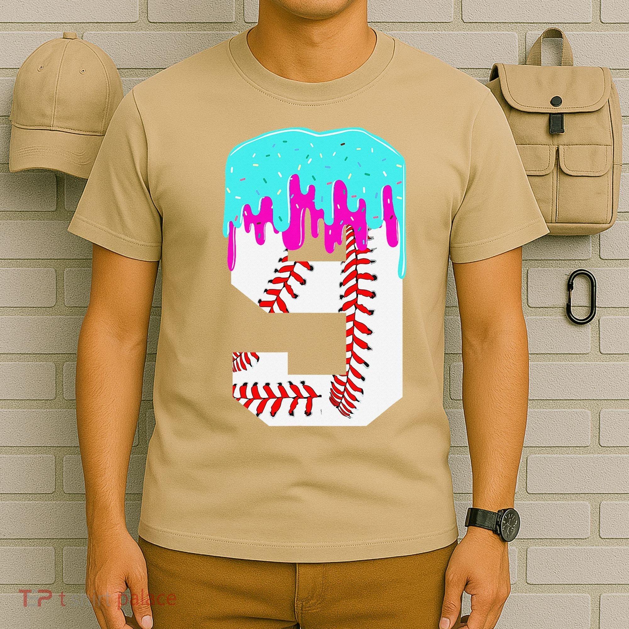 Baseball Drip 9 Year Old 9th Birthday Jersey Number 9 T-Shirt