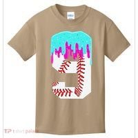 Baseball Drip 9 Year Old 9th Birthday Jersey Number 9 Kids T-Shirt thumb 0